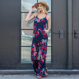 Colorful Sexy Floral Printed Strap Loose Jumpsuit with Pockets Womens-UlGadget