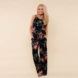 Colorful Sexy Floral Printed Strap Loose Jumpsuit with Pockets Womens-UlGadget