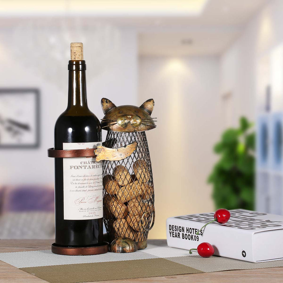 Metal Wine Rack Cat Figurine Holder Stand-UlGadget