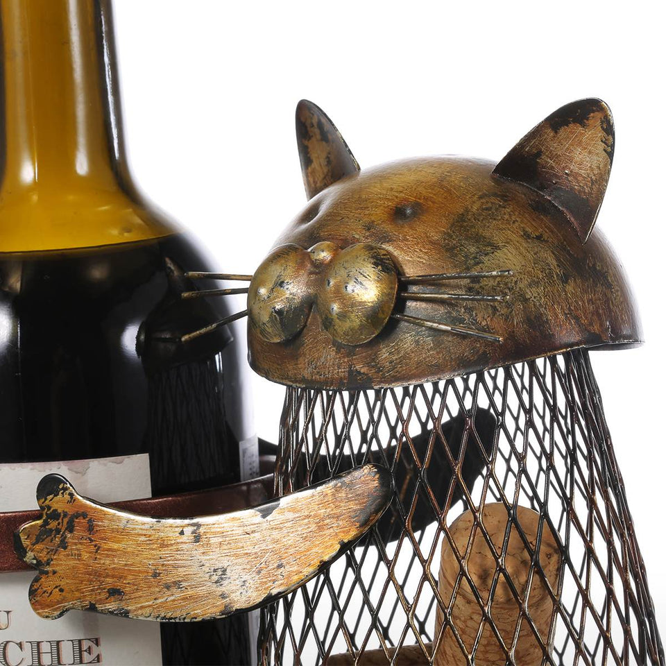 Metal Wine Rack Cat Figurine Holder Stand-UlGadget