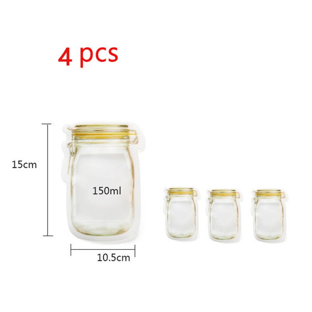 4/3PCS Pack Reusable Mason Jar Bottles Bags Nuts Candy Cookies Bag Seal Fresh Food Storage Bag Zipper Sealed-UlGadget