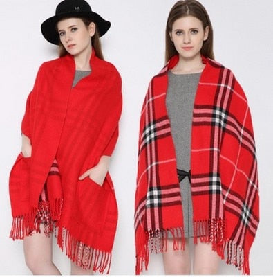 Pocket Shawl Women Warm Winter Scarves Shawls Blanket Scarf Bufandas-UlGadget