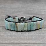 Jewelry Handmade Multicolor Natural Stone Tube Beads Leather Bracelet Beaded Bangle-UlGadget