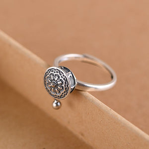 Spinning Buddhist Mantra Ring Retro 100% Real 925 Sterling Silver Ring Women's Six-word Mantra Prayer Wheel Design-UlGadget