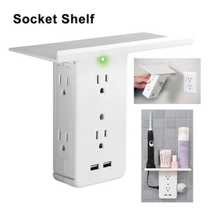 Switch Socket Rack 6 Electrical Outlet Extenders 2 USB Charging Ports Removable Built-In Shelf-UlGadget