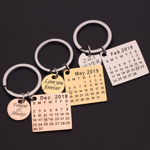 Personalized Calendar Keychain Stainless Steel Highlighted with Heart Date Engrave Date Birthday Wedding Anniversary Gift-UlGadget