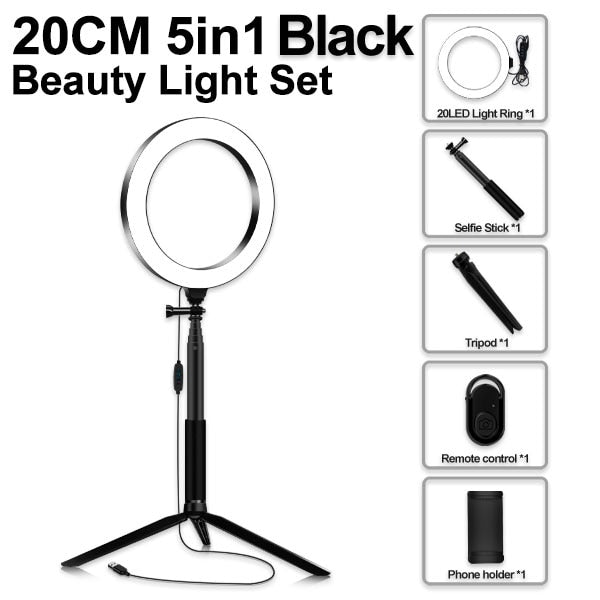 Live Stream/Makeup/YouTube Video 8" LED Selfie Ring Light, Dimmable Beauty Ringlight with Tripod Stand LED LIGHT KIT-UlGadget