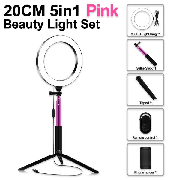 Live Stream/Makeup/YouTube Video 8" LED Selfie Ring Light, Dimmable Beauty Ringlight with Tripod Stand LED LIGHT KIT-UlGadget