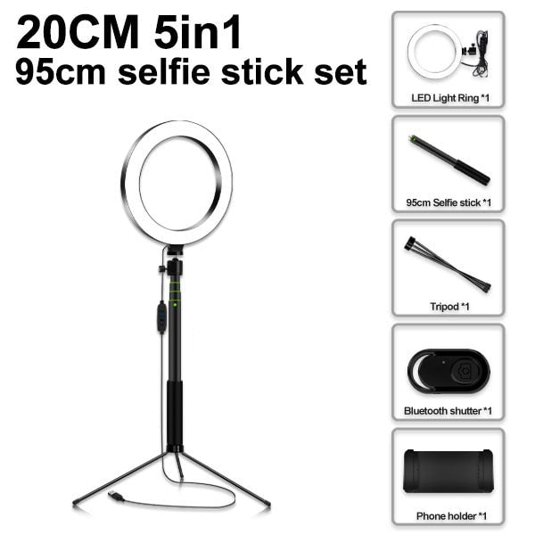 Live Stream/Makeup/YouTube Video 8" LED Selfie Ring Light, Dimmable Beauty Ringlight with Tripod Stand LED LIGHT KIT-UlGadget