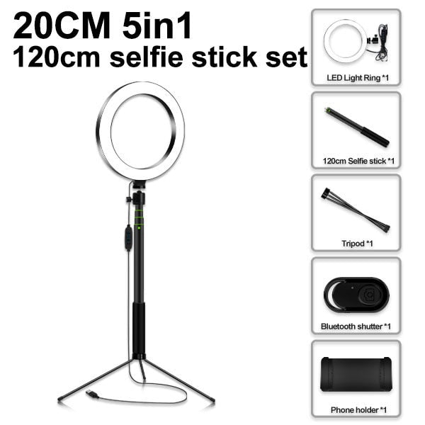 Live Stream/Makeup/YouTube Video 8" LED Selfie Ring Light, Dimmable Beauty Ringlight with Tripod Stand LED LIGHT KIT-UlGadget