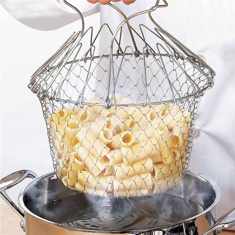 Cook Basket Foldable Steam Rinse Strain Fry French Chef Magic Strainer Net Kitchen Cooking Tool-UlGadget