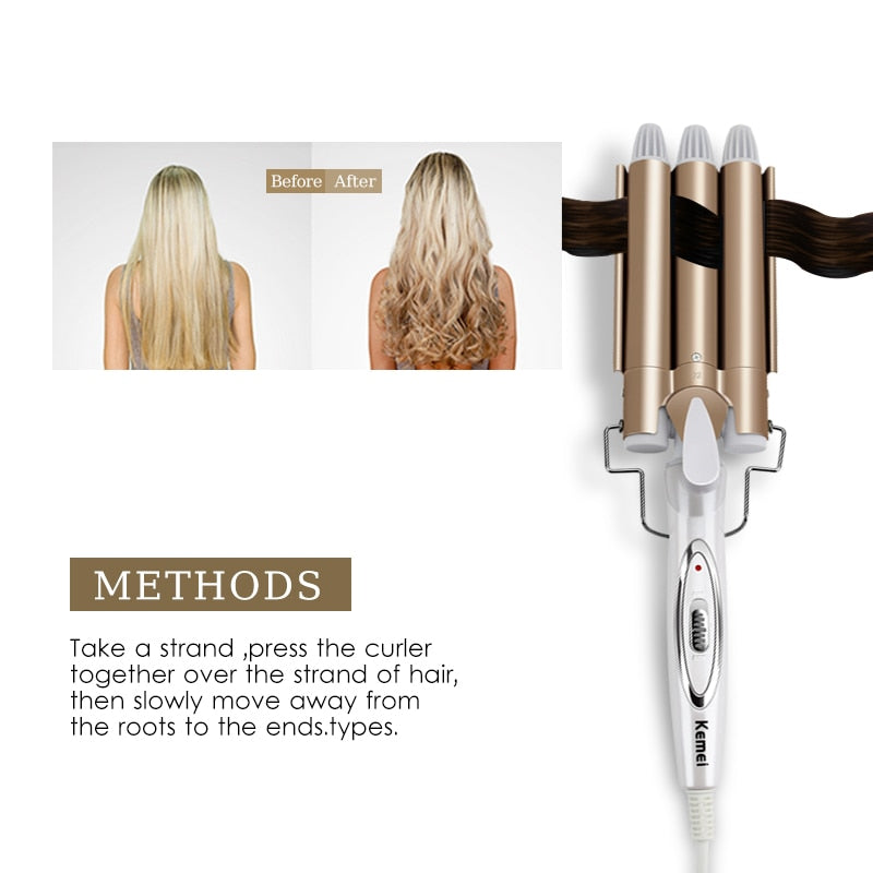 Triple Barrel Hair Curling Professional Electric Iron Ceramic Hair Waver Styling Tools-UlGadget