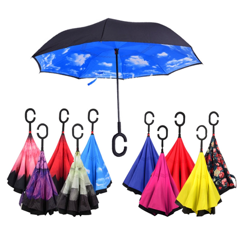 Colorful Windproof Reverse Folding Double Layer Inverted Umbrella Hands For Car-UlGadget