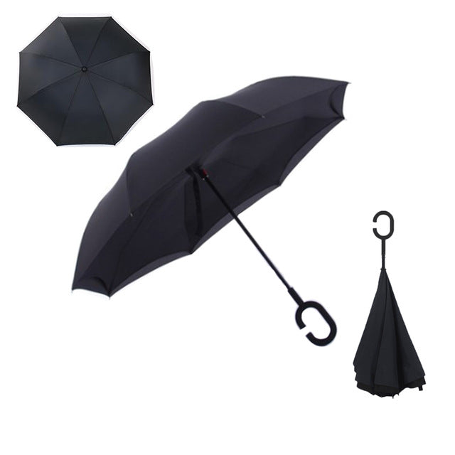 Colorful Windproof Reverse Folding Double Layer Inverted Umbrella Hands For Car-UlGadget