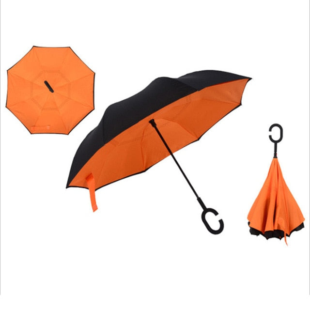 Colorful Windproof Reverse Folding Double Layer Inverted Umbrella Hands For Car-UlGadget