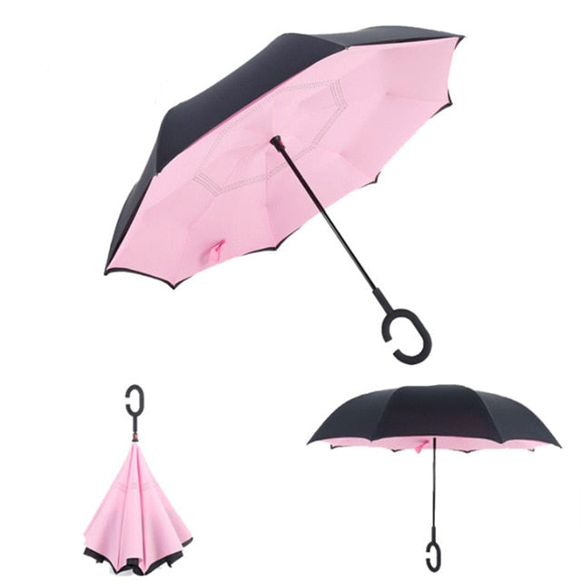 Colorful Windproof Reverse Folding Double Layer Inverted Umbrella Hands For Car-UlGadget