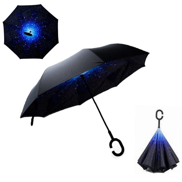 Colorful Windproof Reverse Folding Double Layer Inverted Umbrella Hands For Car-UlGadget