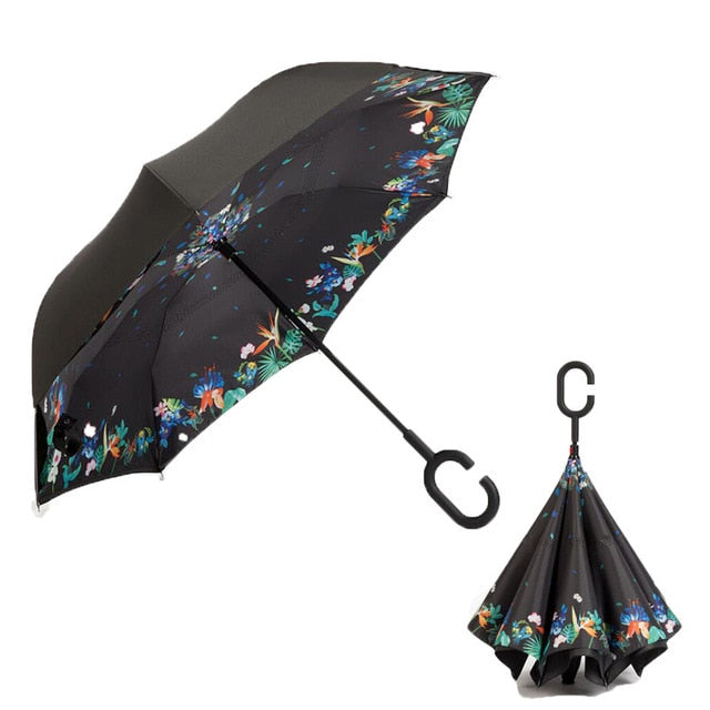 Colorful Windproof Reverse Folding Double Layer Inverted Umbrella Hands For Car-UlGadget