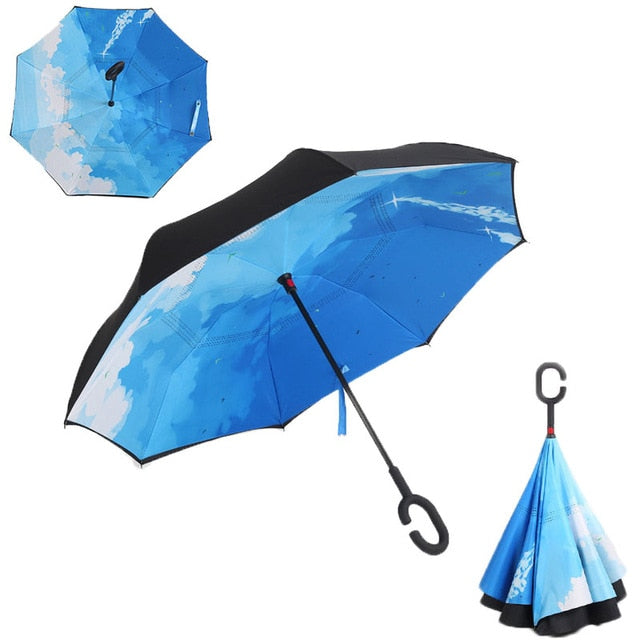 Colorful Windproof Reverse Folding Double Layer Inverted Umbrella Hands For Car-UlGadget