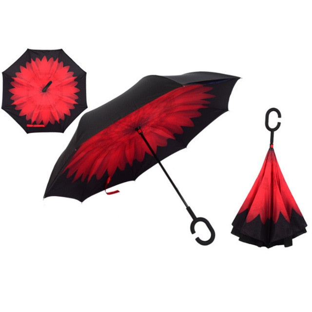 Colorful Windproof Reverse Folding Double Layer Inverted Umbrella Hands For Car-UlGadget