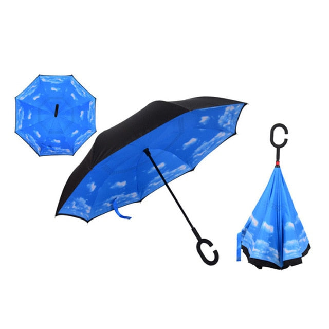 Colorful Windproof Reverse Folding Double Layer Inverted Umbrella Hands For Car-UlGadget