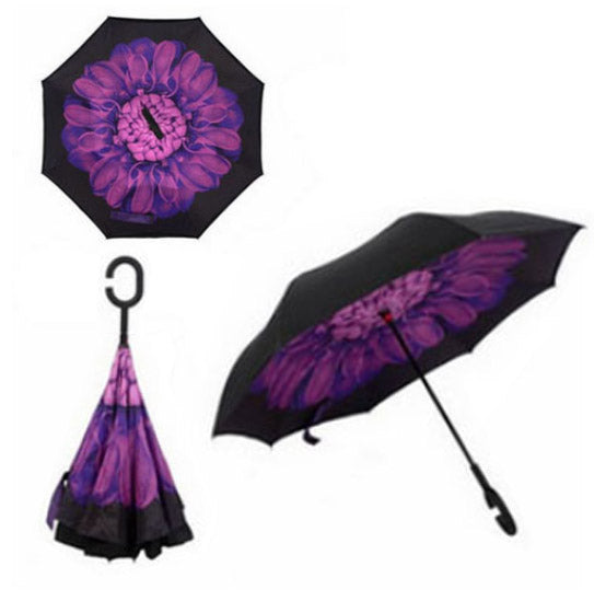 Colorful Windproof Reverse Folding Double Layer Inverted Umbrella Hands For Car-UlGadget