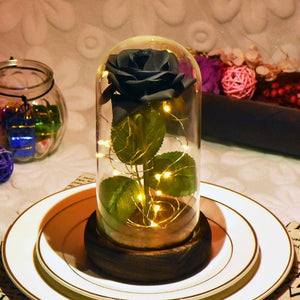 Enchanted Rose Flower in a Glass Dome with LED Light Wooden Base for Valentine's Mother's Day Gifts-UlGadget