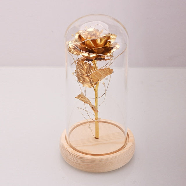 Enchanted Rose Flower in a Glass Dome with LED Light Wooden Base for Valentine's Mother's Day Gifts-UlGadget