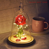 Enchanted Rose Flower in a Glass Dome with LED Light Wooden Base for Valentine's Mother's Day Gifts-UlGadget