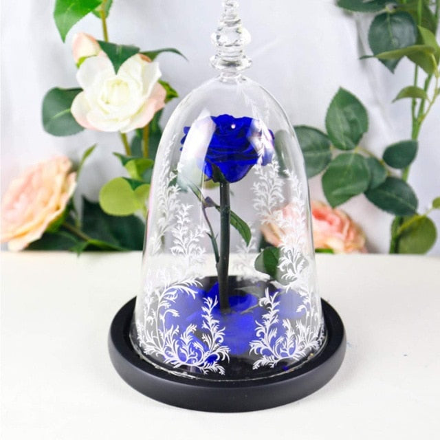 Enchanted Rose Flower in a Glass Dome with LED Light Wooden Base for Valentine's Mother's Day Gifts-UlGadget