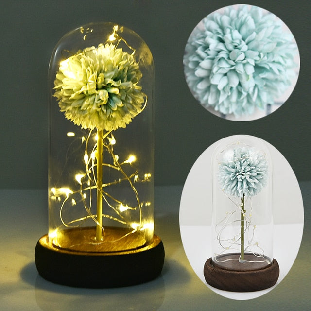 Enchanted Rose Flower in a Glass Dome with LED Light Wooden Base for Valentine's Mother's Day Gifts-UlGadget