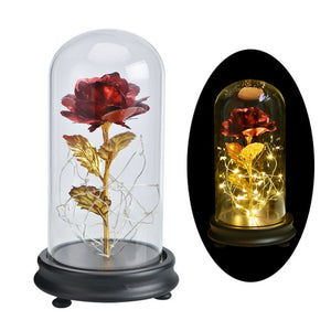 Enchanted Rose Flower in a Glass Dome with LED Light Wooden Base for Valentine's Mother's Day Gifts-UlGadget