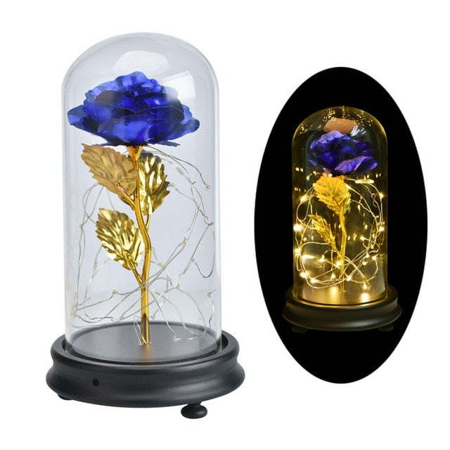 Enchanted Rose Flower in a Glass Dome with LED Light Wooden Base for Valentine's Mother's Day Gifts-UlGadget