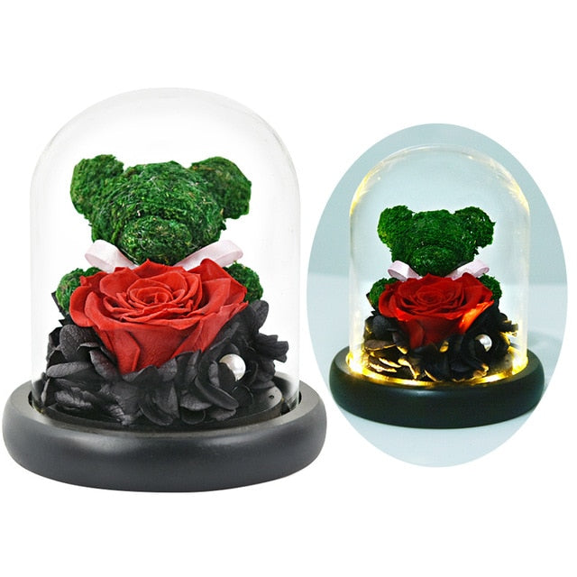 Enchanted Rose Flower in a Glass Dome with LED Light Wooden Base for Valentine's Mother's Day Gifts-UlGadget