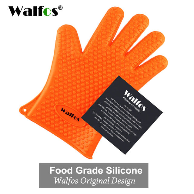 "Walfos" Silicone Kitchen Glove Food Grade Heat Resistant Cooking BBQ Grill Oven Mitt Baking Glove-UlGadget