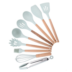 9/10/12PCS Kitchen Silicone Spatula Utensil Set Heat Resistant Wooden Spoons Utensils Non-Stick for Kitchen-UlGadget