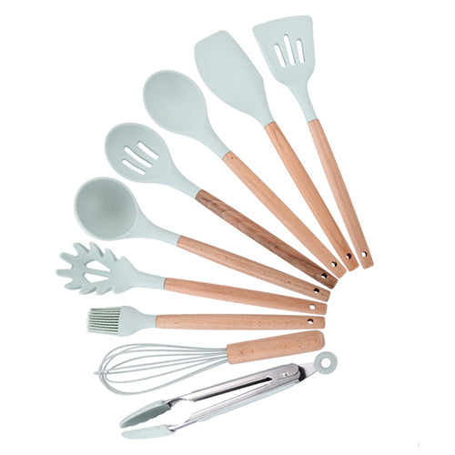 9/10/12PCS Kitchen Silicone Spatula Utensil Set Heat Resistant Wooden Spoons Utensils Non-Stick for Kitchen-UlGadget