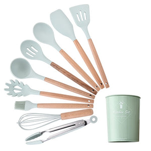 9/10/12PCS Kitchen Silicone Spatula Utensil Set Heat Resistant Wooden Spoons Utensils Non-Stick for Kitchen-UlGadget