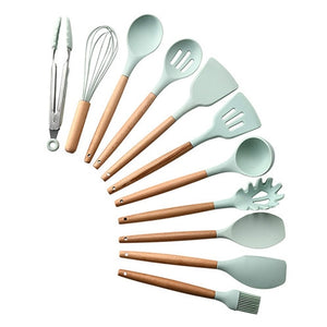 9/10/12PCS Kitchen Silicone Spatula Utensil Set Heat Resistant Wooden Spoons Utensils Non-Stick for Kitchen-UlGadget