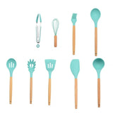 9/10/12PCS Kitchen Silicone Spatula Utensil Set Heat Resistant Wooden Spoons Utensils Non-Stick for Kitchen-UlGadget