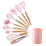 9/10/12PCS Kitchen Silicone Spatula Utensil Set Heat Resistant Wooden Spoons Utensils Non-Stick for Kitchen-UlGadget