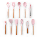 9/10/12PCS Kitchen Silicone Spatula Utensil Set Heat Resistant Wooden Spoons Utensils Non-Stick for Kitchen-UlGadget