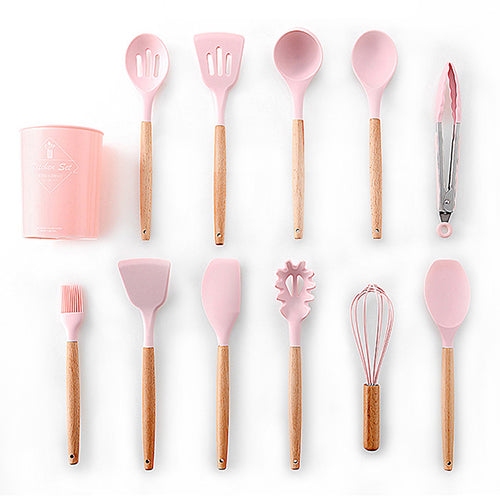 9/10/12PCS Kitchen Silicone Spatula Utensil Set Heat Resistant Wooden Spoons Utensils Non-Stick for Kitchen-UlGadget