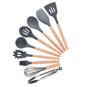 9/10/12PCS Kitchen Silicone Spatula Utensil Set Heat Resistant Wooden Spoons Utensils Non-Stick for Kitchen-UlGadget