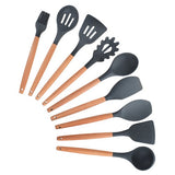 9/10/12PCS Kitchen Silicone Spatula Utensil Set Heat Resistant Wooden Spoons Utensils Non-Stick for Kitchen-UlGadget