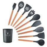 9/10/12PCS Kitchen Silicone Spatula Utensil Set Heat Resistant Wooden Spoons Utensils Non-Stick for Kitchen-UlGadget