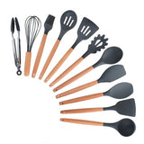 9/10/12PCS Kitchen Silicone Spatula Utensil Set Heat Resistant Wooden Spoons Utensils Non-Stick for Kitchen-UlGadget