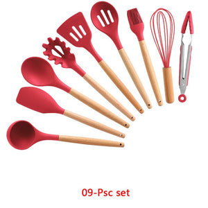 9/10/12PCS Kitchen Silicone Spatula Utensil Set Heat Resistant Wooden Spoons Utensils Non-Stick for Kitchen-UlGadget