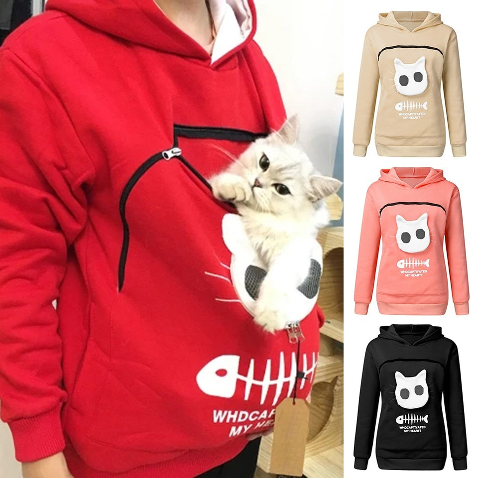 Women Carry Breathable Polyester Pullover Sweatshirt Cat Pouch Hoodie-UlGadget