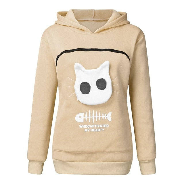 Women Carry Breathable Polyester Pullover Sweatshirt Cat Pouch Hoodie-UlGadget